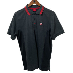 Ducati Polo Shirt Charcoal Gray Red Trim Motorcycle Moto Logo Short Sleeve Large
